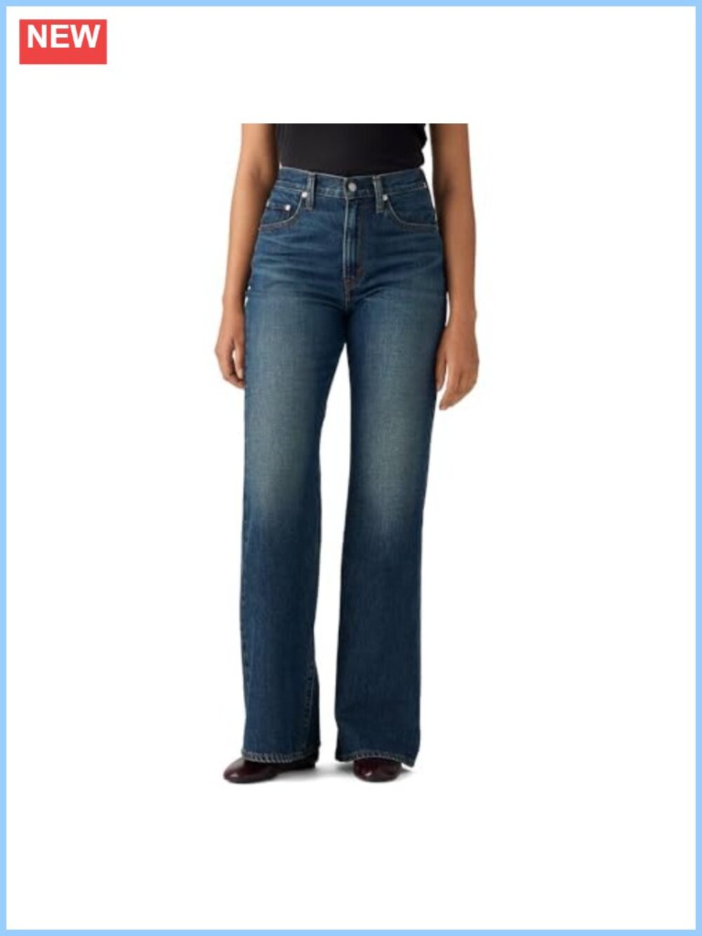 High Rise Cinch Flare Jeans Non-Stretch Denim Relaxed Leg